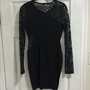 Elegant Black Lace Sleeve Dress